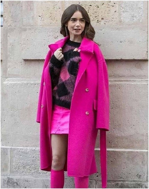 Lily Collins Emily In Paris Pink Long Coat